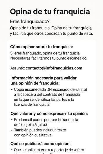 Opiniones Verificadas de Franquicias: Opina de tu franquicia Opiniones Verificadas de Franquicias: Opina de tu franquicia